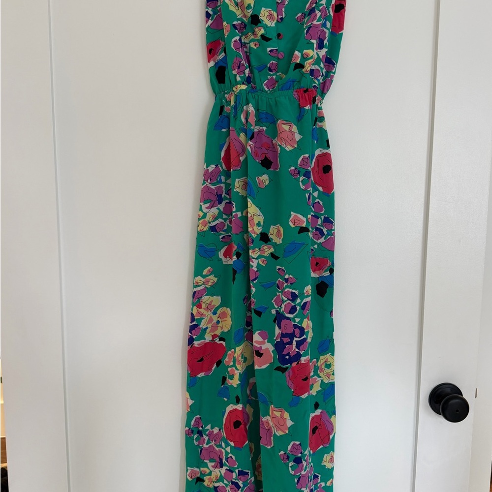 Yumi Kim Teal Green Floral Maxi Dress with Bright Blooms